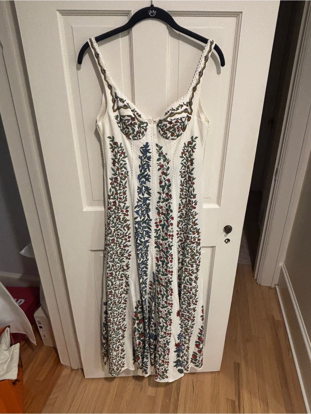 NWT FARM Rio Cream Maxi Dress with Blue and Red Floral Stripes - Picture 5 of 7